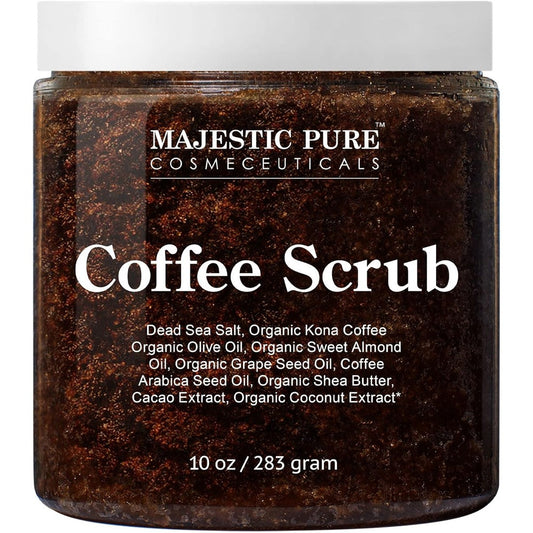 Majestic Pure Arabica Coffee Scrub 10 Ounces jar front view