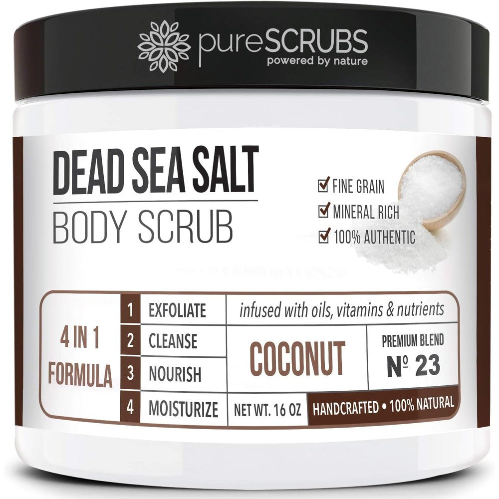 PureScrubs Premium Coconut Body Scrub 16 Ounce jar front view