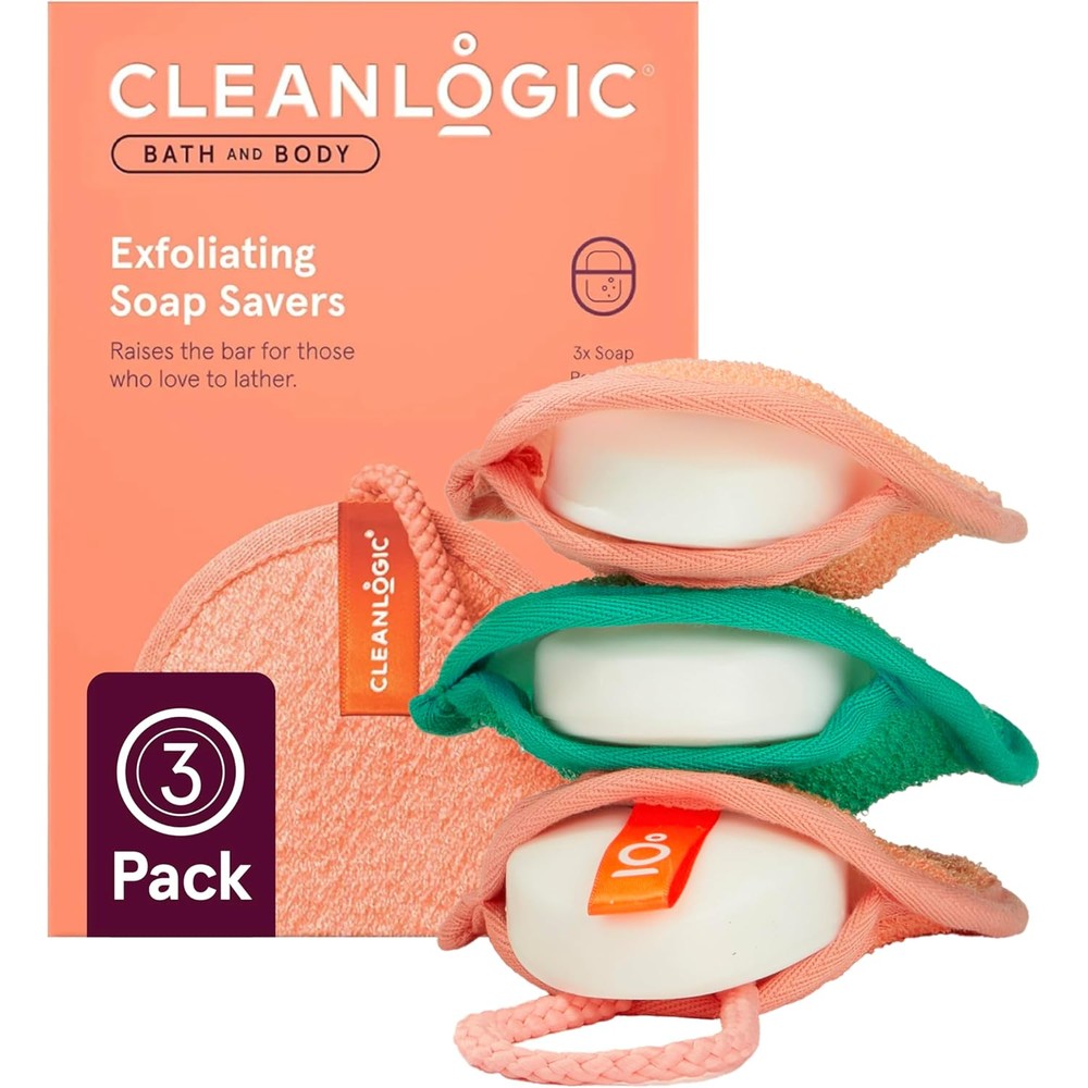 Cleanlogic Bath And Body Exfoliating Soap Saver 3 pack front view