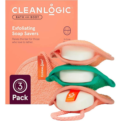 Cleanlogic Bath And Body Exfoliating Soap Saver 3 pack front view