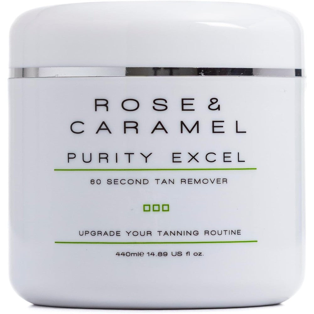 Rose and Caramel Purity Excel 60 Second Tan Remover front view jar for professional exfoliation