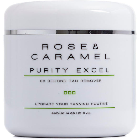 Rose and Caramel Purity Excel 60 Second Tan Remover front view jar for professional exfoliation