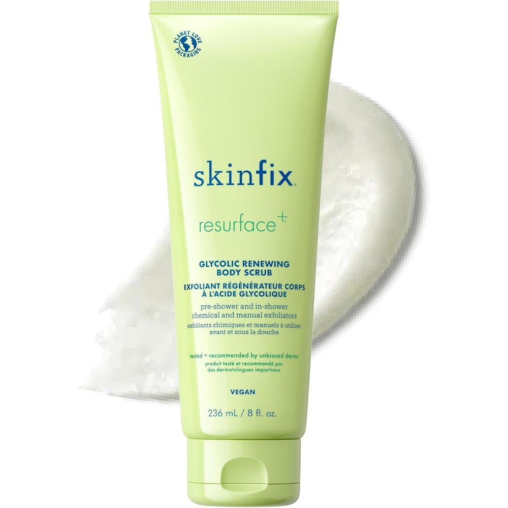 Skinfix Glycolic Renewing Scrub 8 Ounce tube front view for body exfoliation