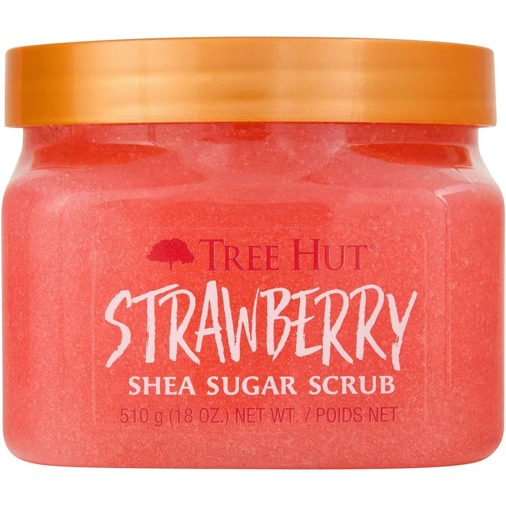 Tree Hut Strawberry Shea Sugar Scrub 18 Ounce front view jar showing authentic texture