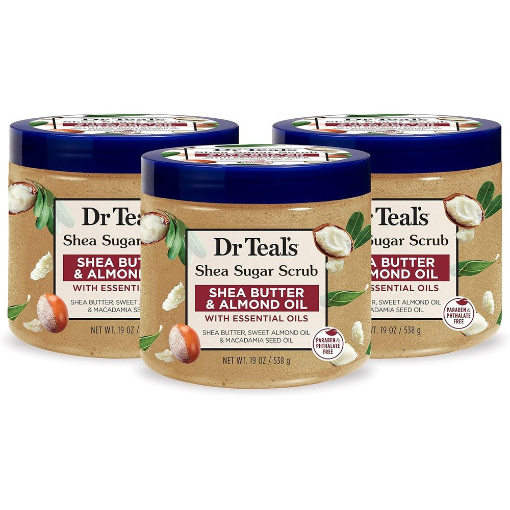 Dr Teal's Shea Sugar Body Scrub front view of the packaging showcasing the exfoliating sugar formula.