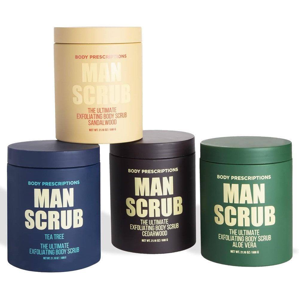 Body Prescriptions Mens Exfoliating Body Scrub front view of green aloe vera jar