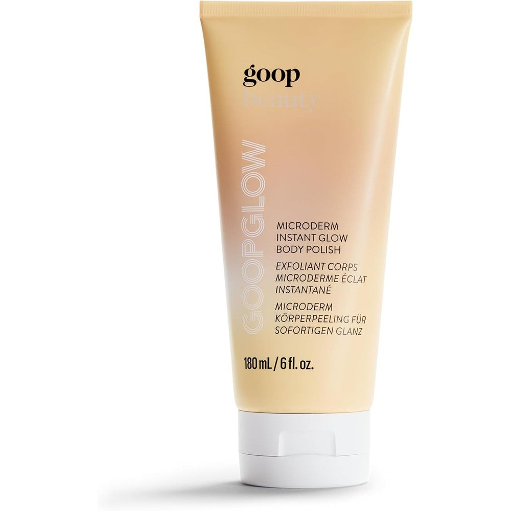 Goop Beauty GOOPGLOW Microderm Instant Glow Body Polish front view tube showing authentic packaging