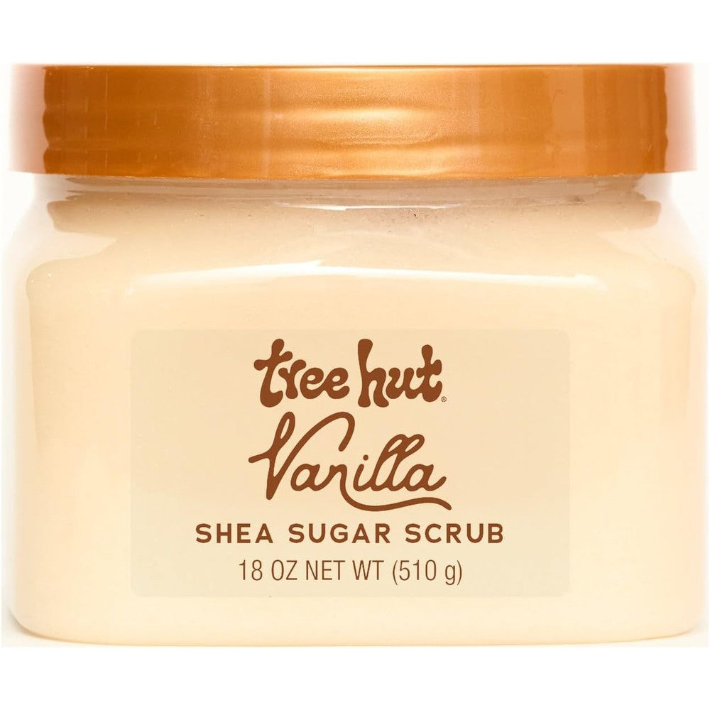 Tree Hut Vanilla Shea Sugar Body Scrub front view for exfoliating dry skin