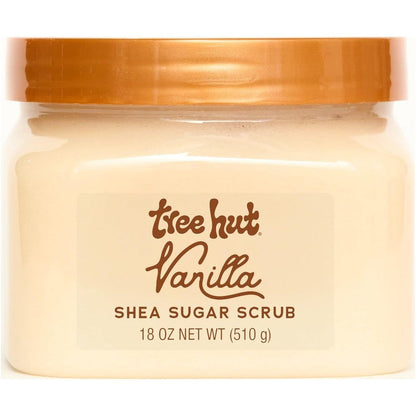 Tree Hut Vanilla Shea Sugar Body Scrub front view for exfoliating dry skin