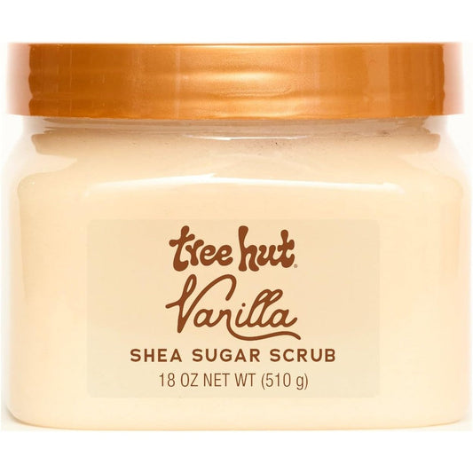 Tree Hut Vanilla Shea Sugar Body Scrub front view for exfoliating dry skin