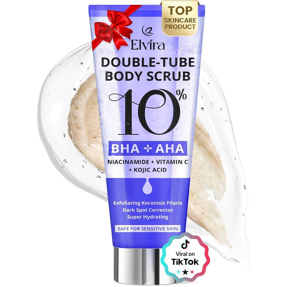 Elvira KP Bump Eraser Foot and Body Scrub front view of the double tube exfoliating cleanser.