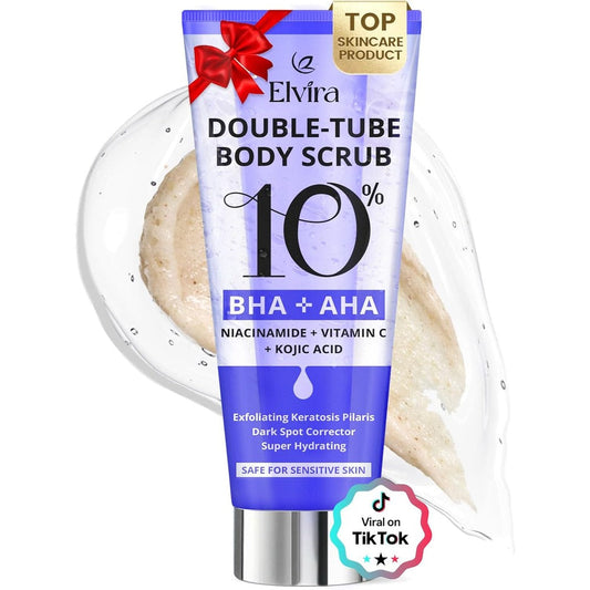 Elvira KP Bump Eraser Foot and Body Scrub front view of the double tube exfoliating cleanser.