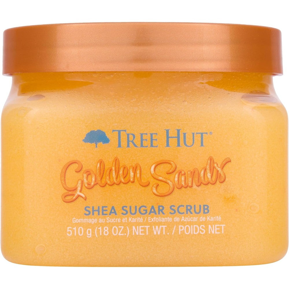 Tree Hut Golden Sands Shea Sugar Scrub front view of eighteen ounce jar