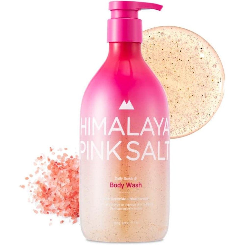 Himalaya Pinksalt Daily Scrub and Body Wash front view bottle with pink pump top.
