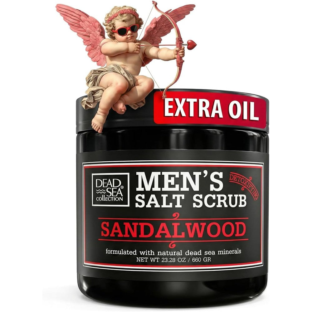 Dead Sea Collection Sandalwood Salt Body Scrub for Men front view jar
