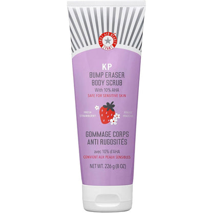 First Aid Beauty KP Bump Eraser Body Scrub strawberry scent eight ounce bottle front view