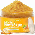 Voeruy turmeric exfoliating body scrub front view container