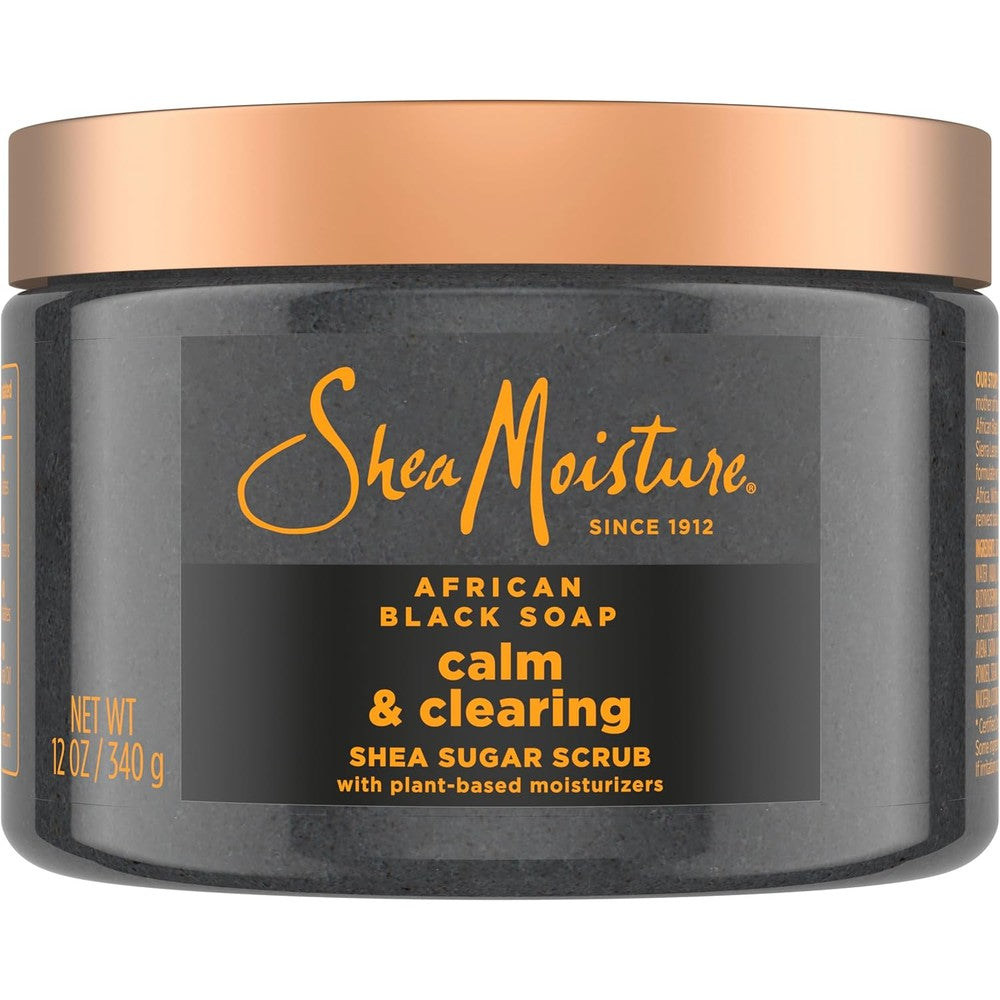 SheaMoisture African Black Soap Sugar Body Scrub front view of jar with copper lid