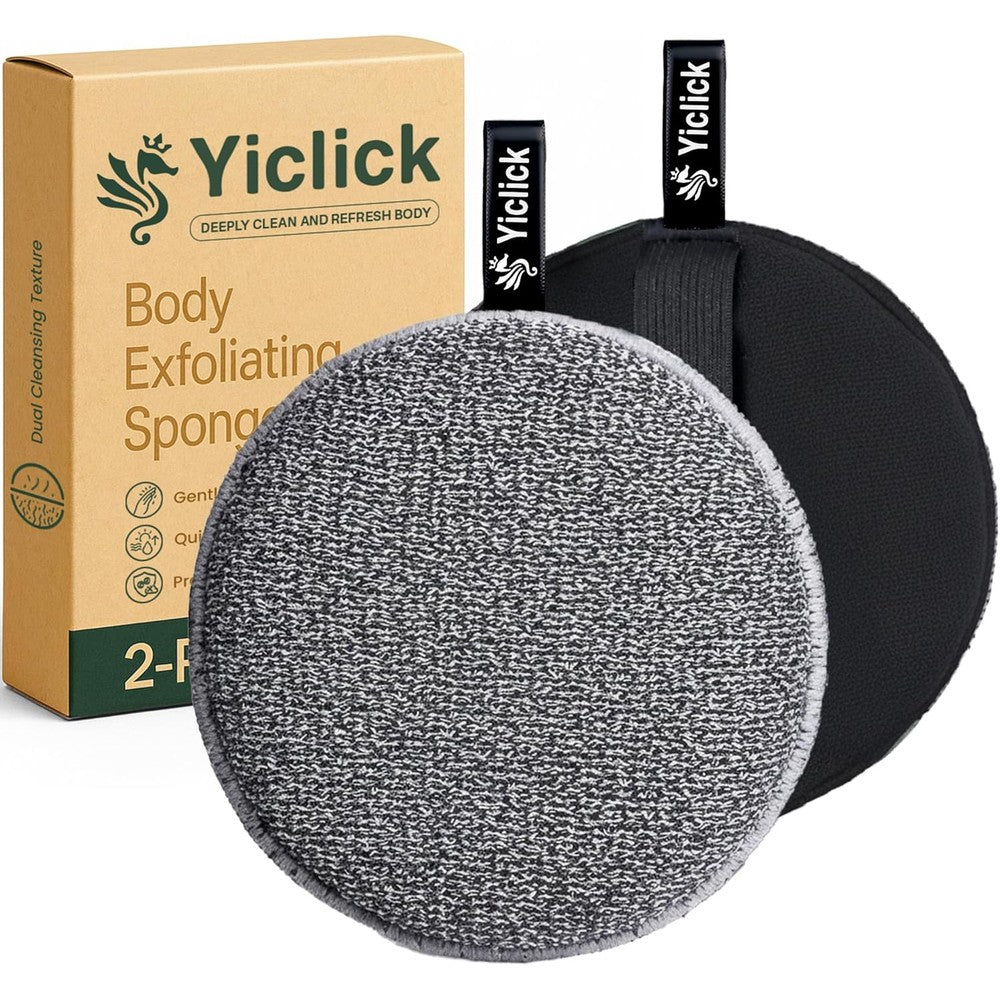 Yiclick exfoliating body scrubber 2 pack front view showing the dual cleansing texture