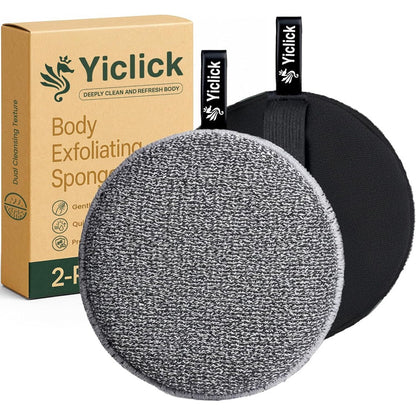 Yiclick exfoliating body scrubber 2 pack front view showing the dual cleansing texture