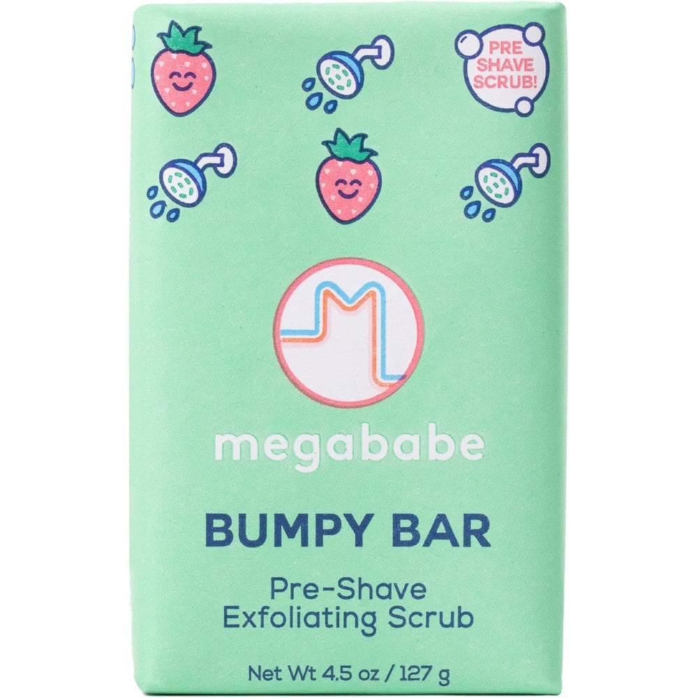 Megababe Bumpy Bar pre shave exfoliating scrub front view product packaging