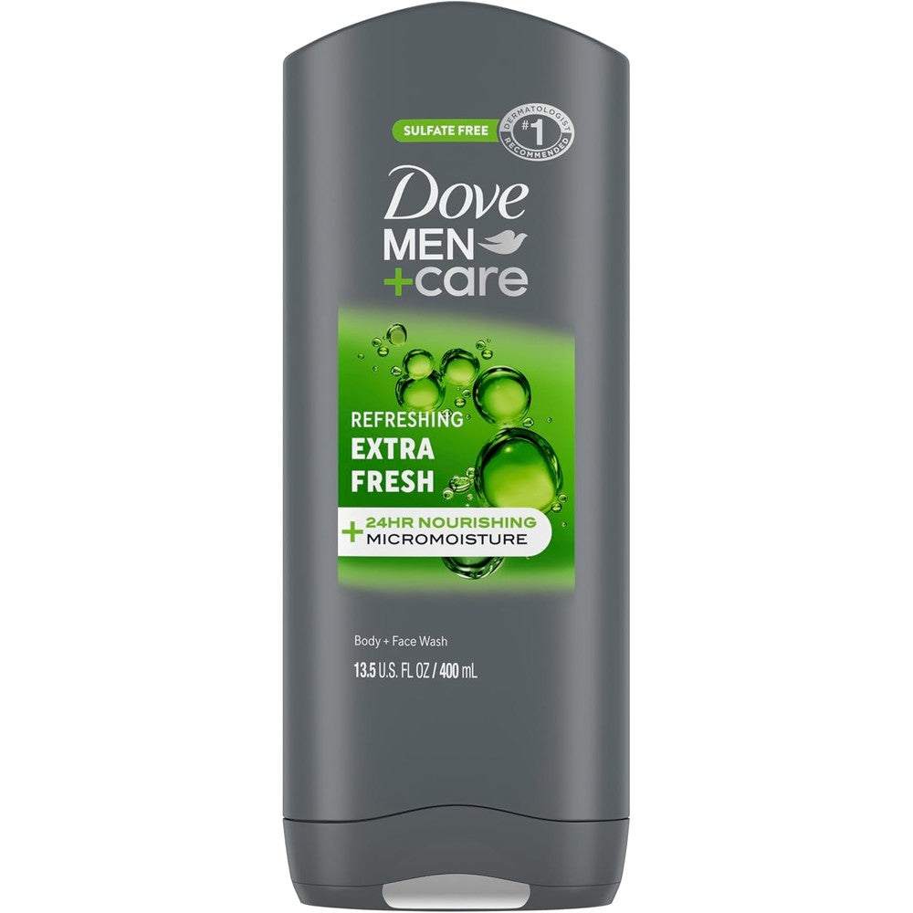 Dove Men Plus Care Extra Fresh body and face wash bottle front view