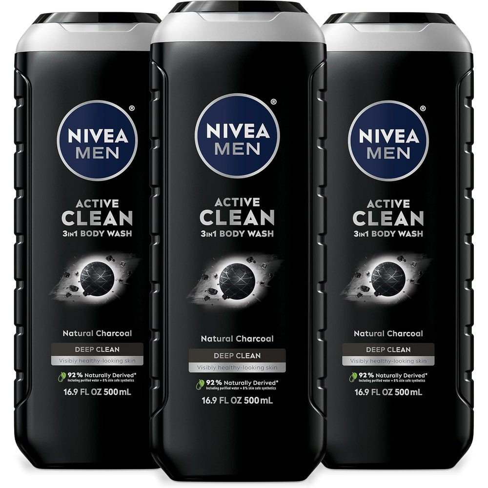 Nivea Men Active Clean charcoal body wash front view