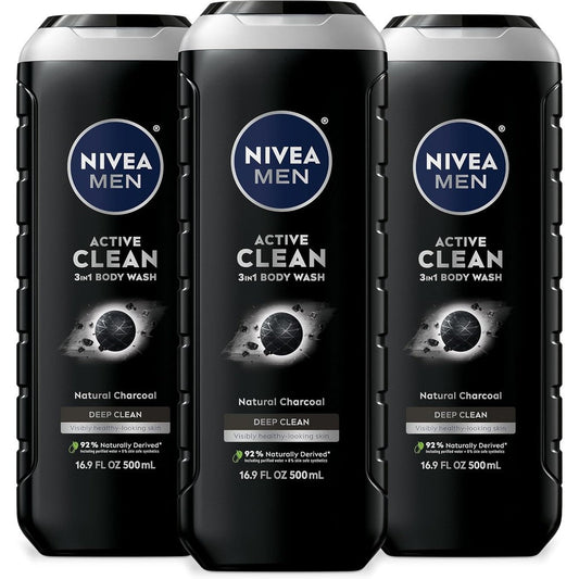 Nivea Men Active Clean charcoal body wash front view