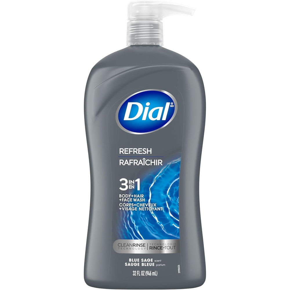 Dial Men Hydro Fresh 3-in-1 body wash bottle front view.