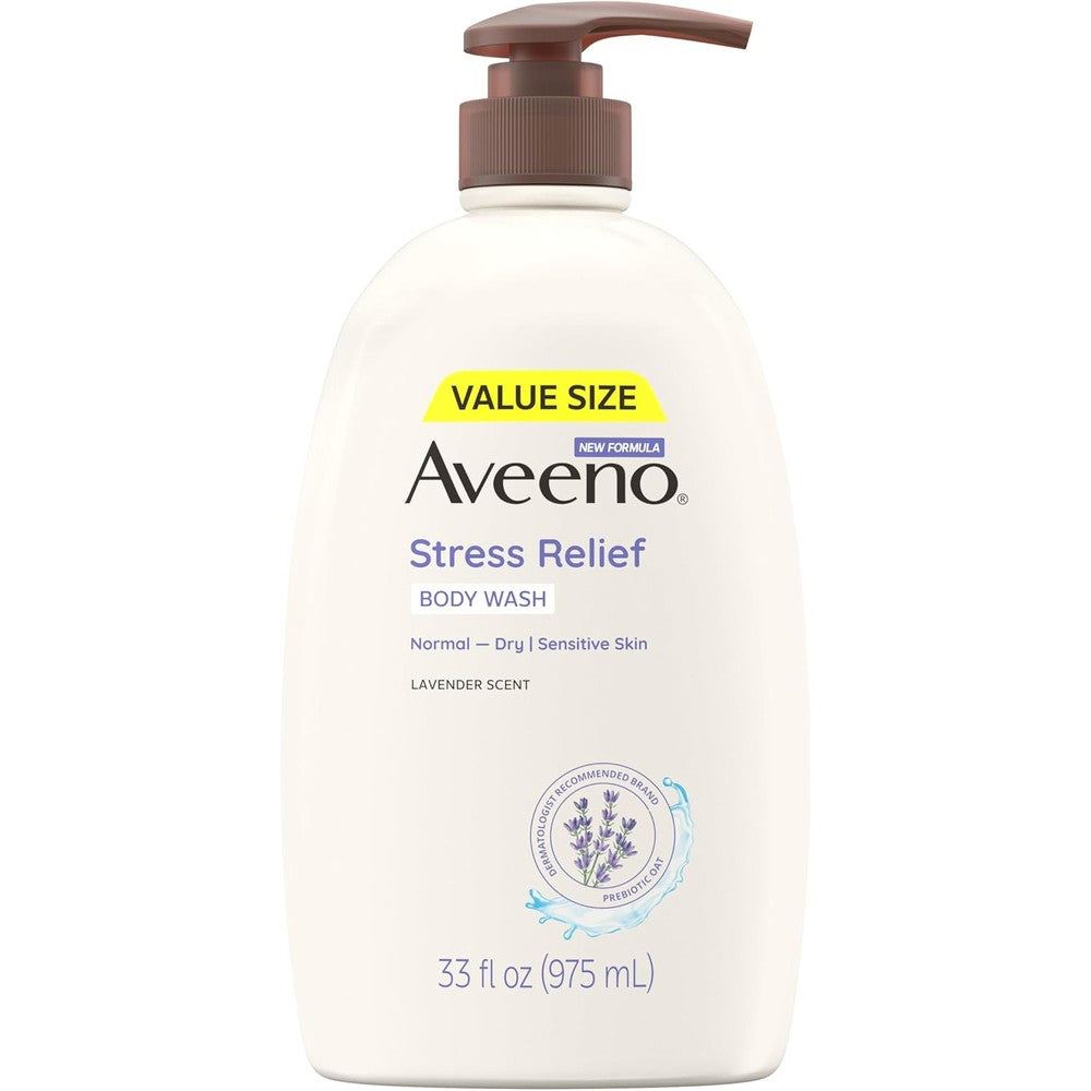 Aveeno Stress Relief Body Wash 33 fluid ounce front view