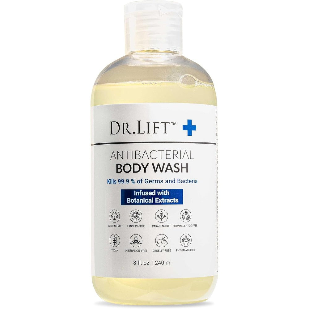Dr. Lift Antibacterial Body Wash front view bottle showing the refreshing scent formula for daily germ protection.
