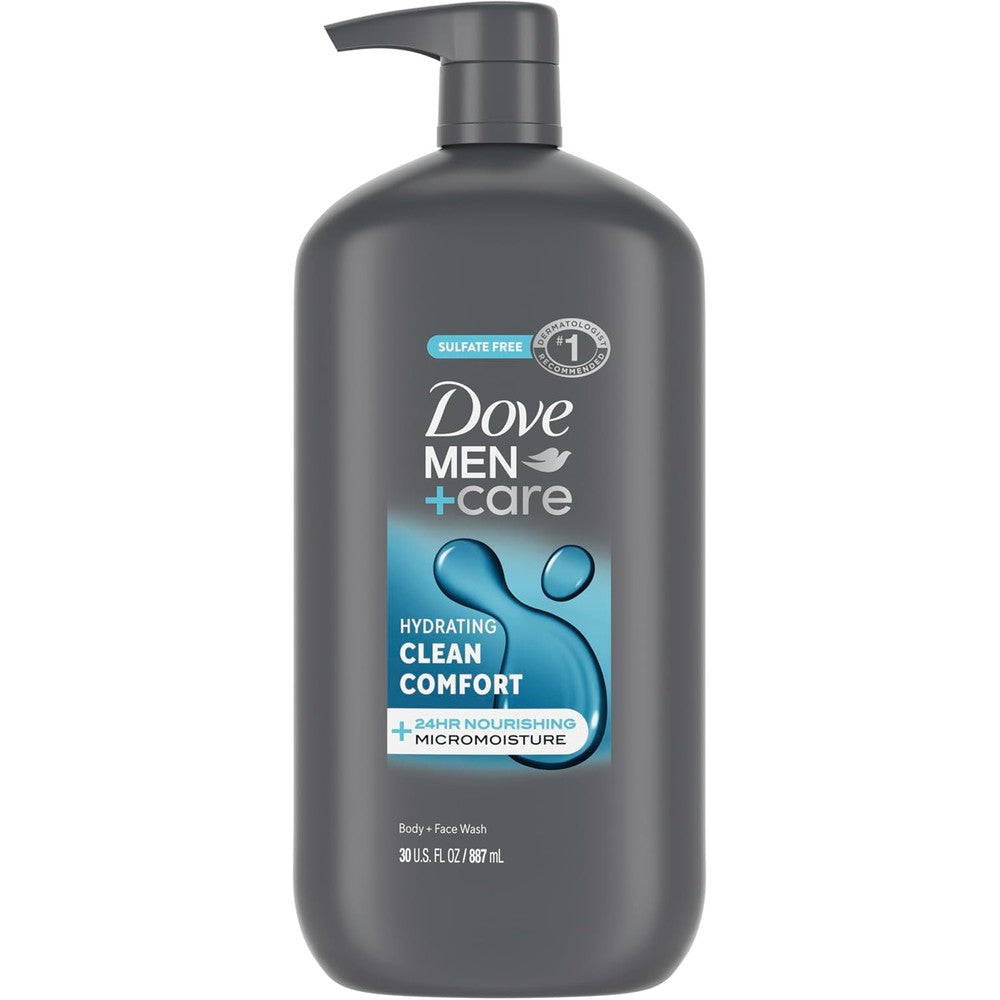 Dove Men+Care Clean Comfort 30 oz body and face wash pump bottle for hydration