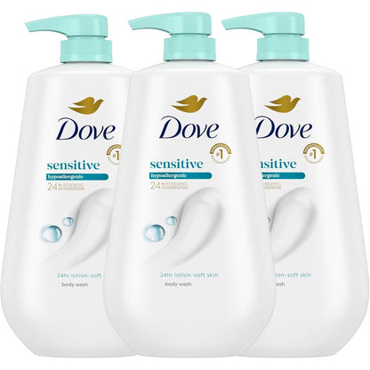 Dove Sensitive Skin Body Wash 3 pack bottles front view