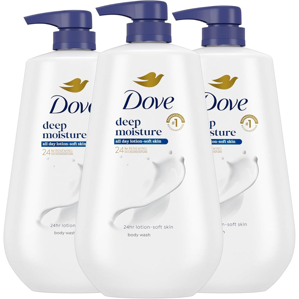 Dove Deep Moisture Body Wash 3 Count Pack Front View