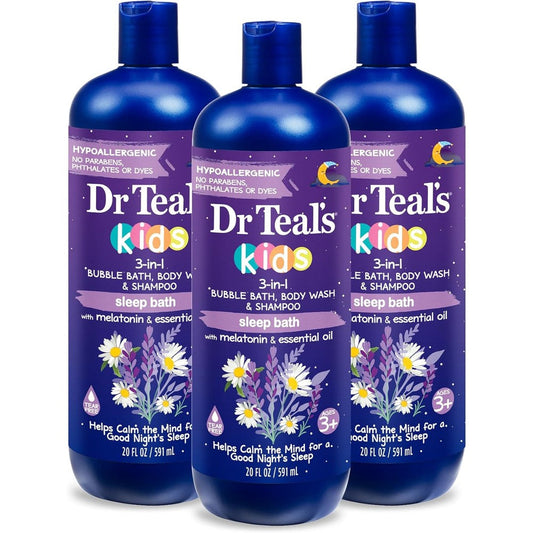 Dr Teal's Kids 3-in-1 Sleep Bath triple pack front view for nighttime relaxation