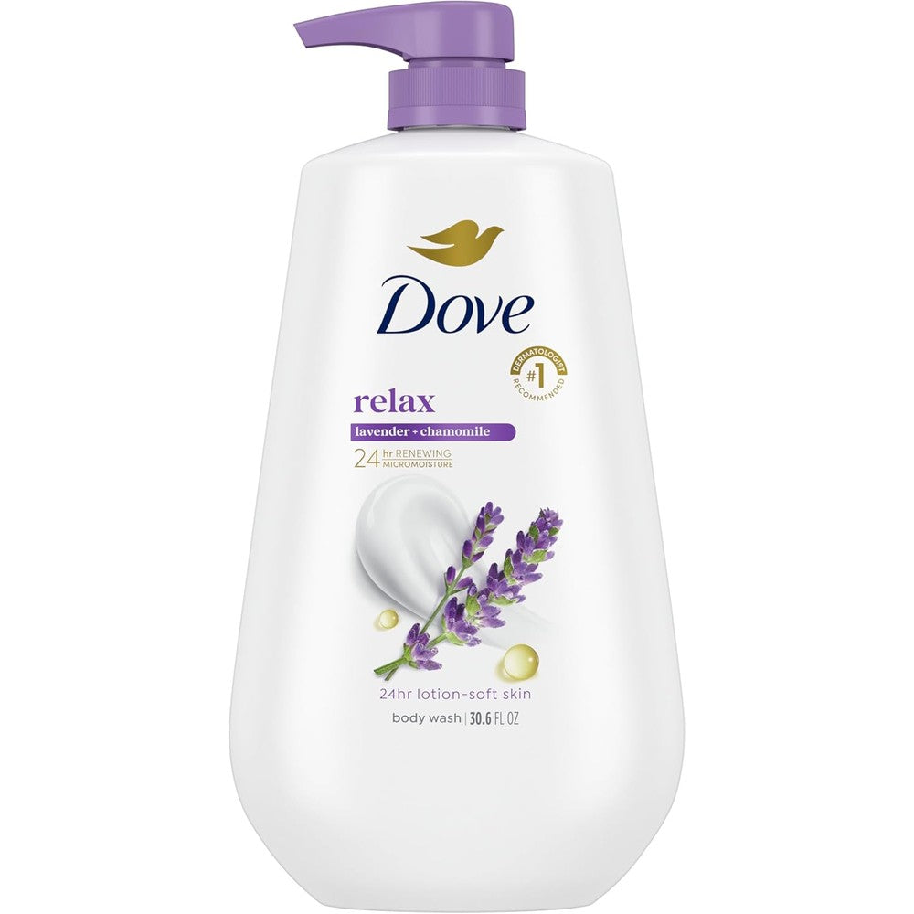 Dove Relaxing Lavender Oil and Chamomile Body Wash bottle front view