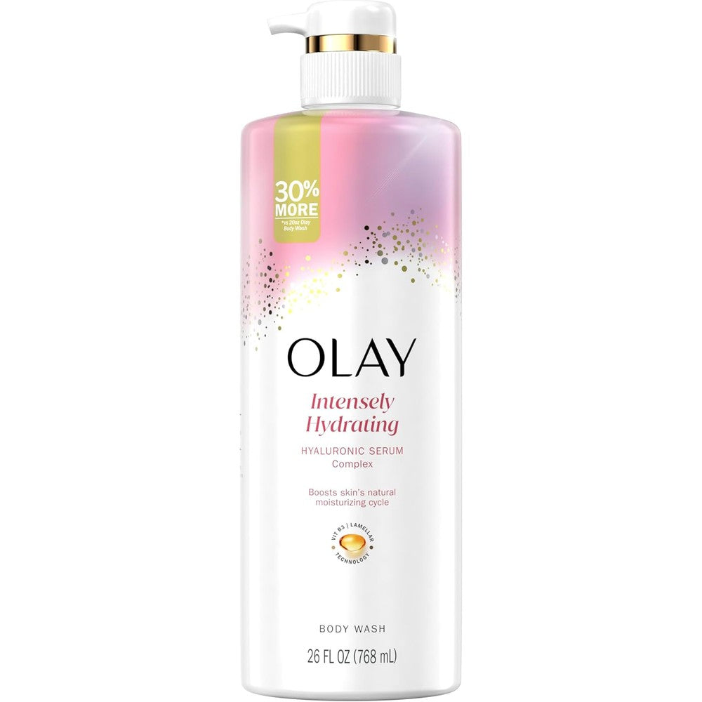 Olay Intensely Hydrating Body Wash With Hyaluronic Acid Serum Complex For Women, Vitamin B3 Lamellar Technology, 26 Fluid Ounces - Image 1