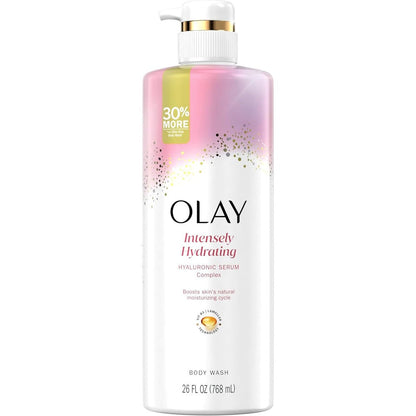Olay Intensely Hydrating Body Wash With Hyaluronic Acid Serum Complex For Women, Vitamin B3 Lamellar Technology, 26 Fluid Ounces - Image 1