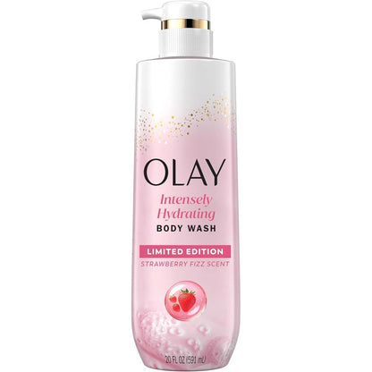 Olay Intensely Hydrating Body Wash front view showing Strawberry Summer Fizz label