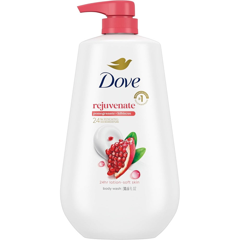 Dove Rejuvenate Pomegranate and Hibiscus Body Wash front view bottle with pump