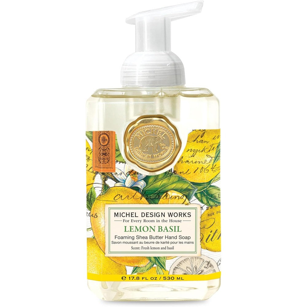 Michel Design Works Foaming Hand Soap Lemon Basil front view luxury packaging