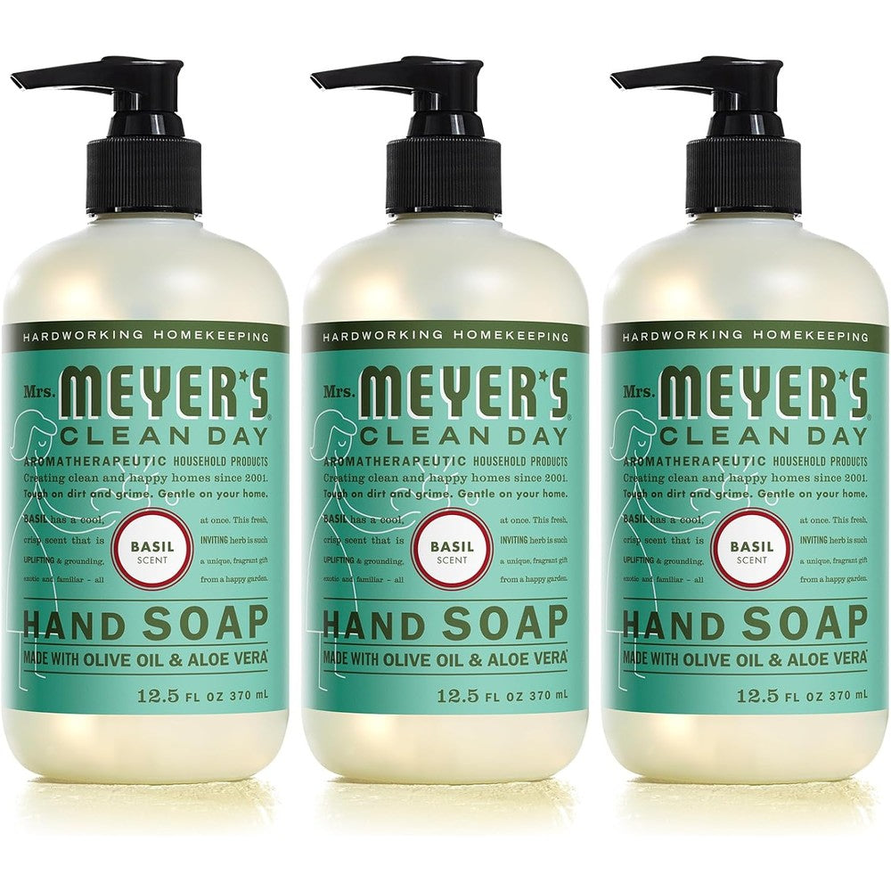Mrs. Meyer's Clean Day Liquid Hand Soap Basil 3 Pack front view premium imported hand wash
