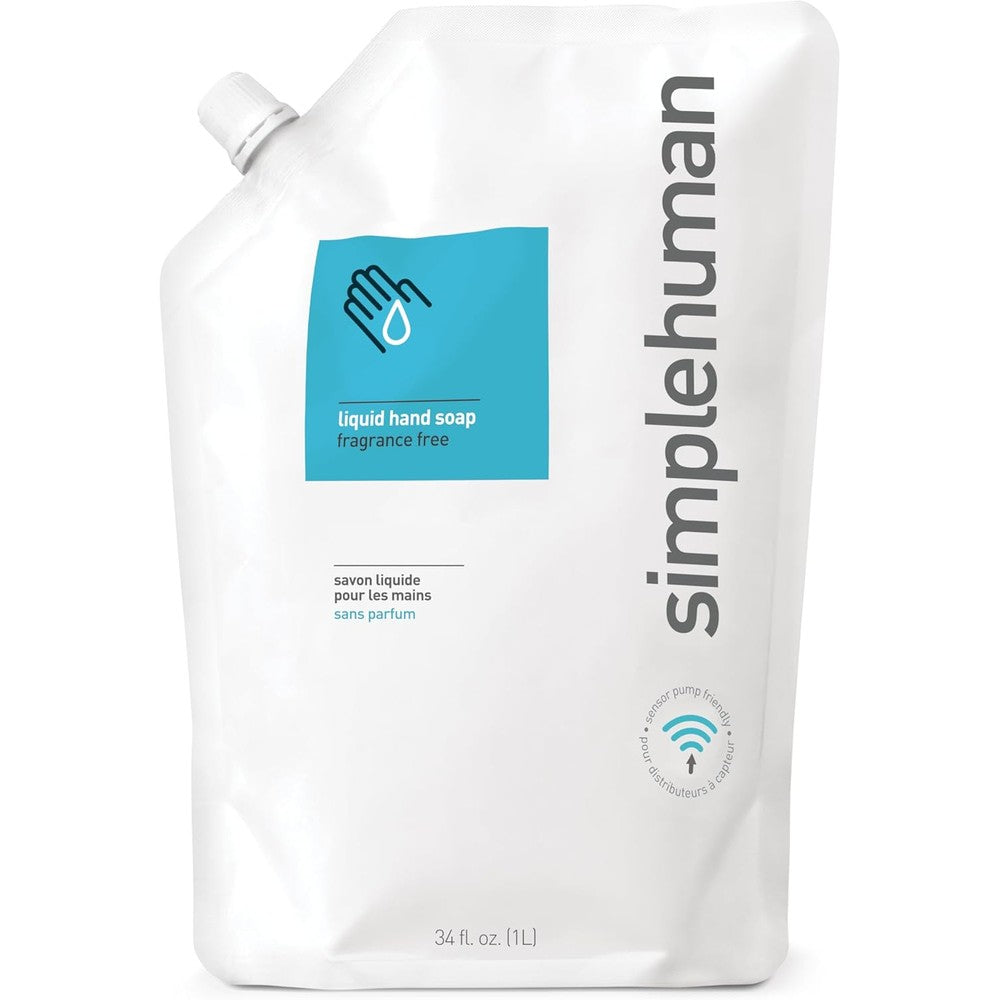 Simplehuman fragrance free moisturizing liquid hand soap refill pouch front view