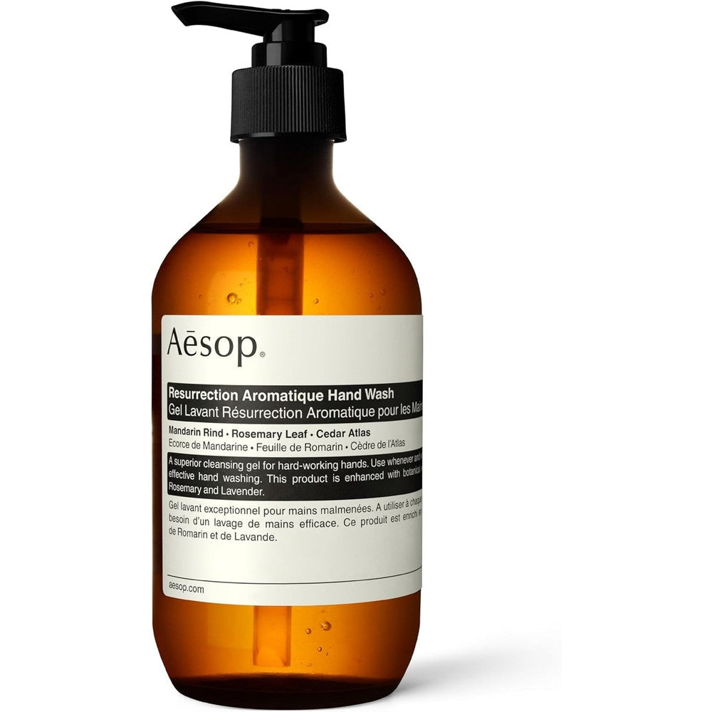Aesop Resurrection Aromatique Hand Wash 500 milliliter amber bottle front view premium imported hand soap