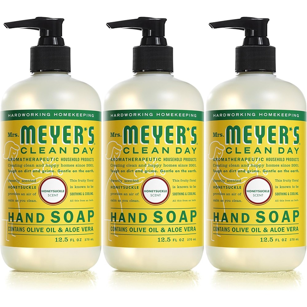 Mrs. Meyer's Clean Day Liquid Hand Soap front view of the three pack bundle