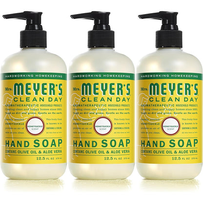 Mrs. Meyer's Clean Day Liquid Hand Soap front view of the three pack bundle