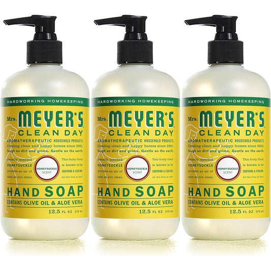 Mrs. Meyer's Clean Day Liquid Hand Soap front view of the three pack bundle