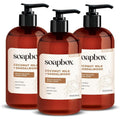 Soapbox liquid hand soap coconut milk and sandalwood front view bottle package