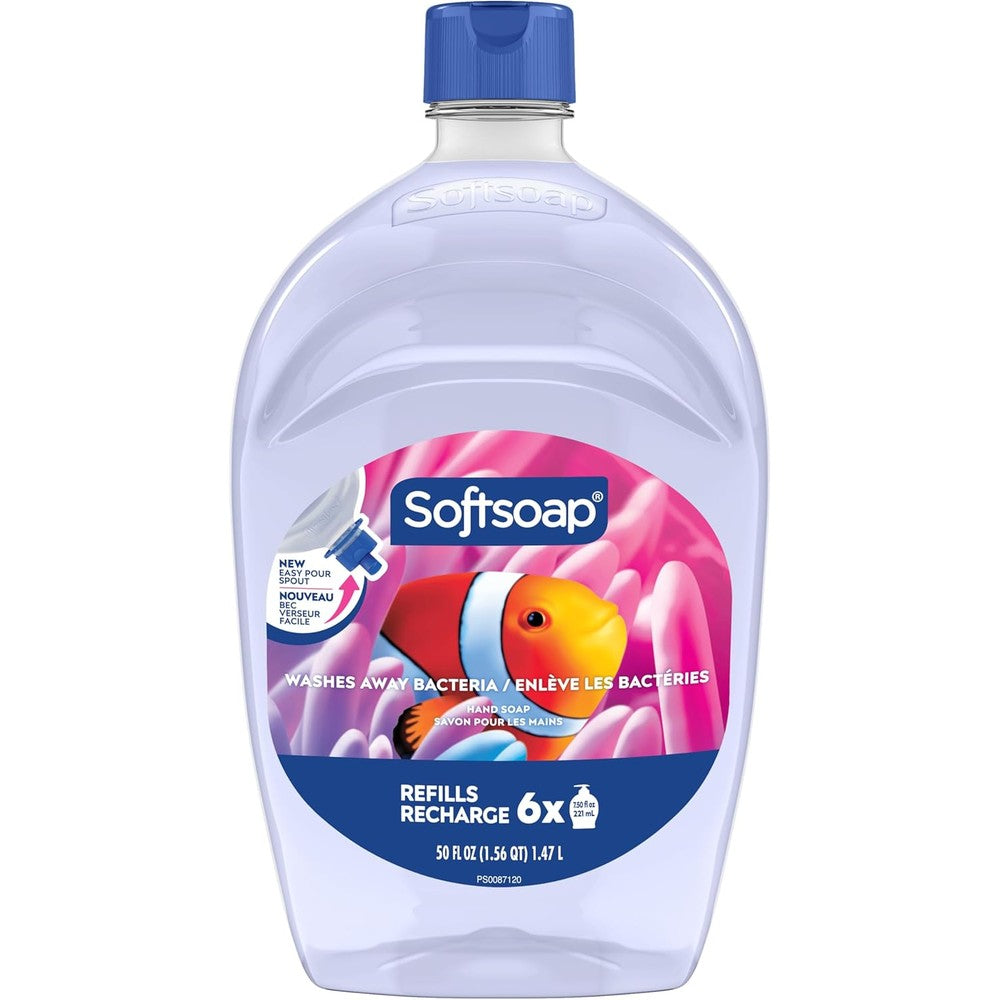 Softsoap Aquarium Liquid Hand Soap Refill 50 fluid ounce front view showing clear blue gel formula.