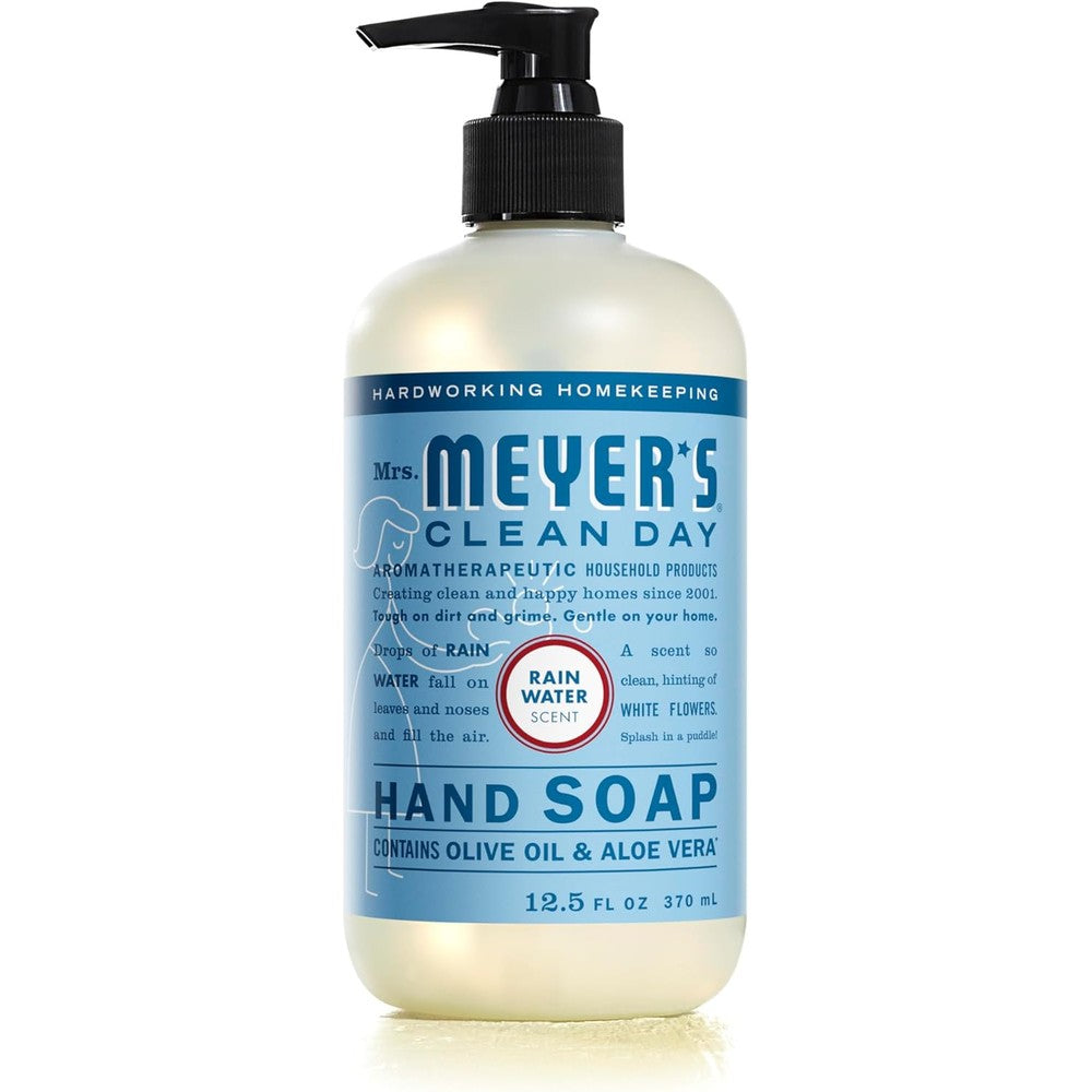 Mrs. Meyer's Clean Day Liquid Hand Soap Rain Water front view bottle with pump dispenser